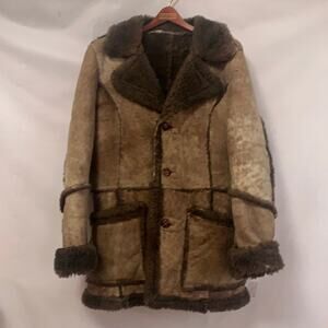 VINTAGE GINO BROWN‎ LEATHER SHEEPSKIN SHERLING COAT SIZE 12